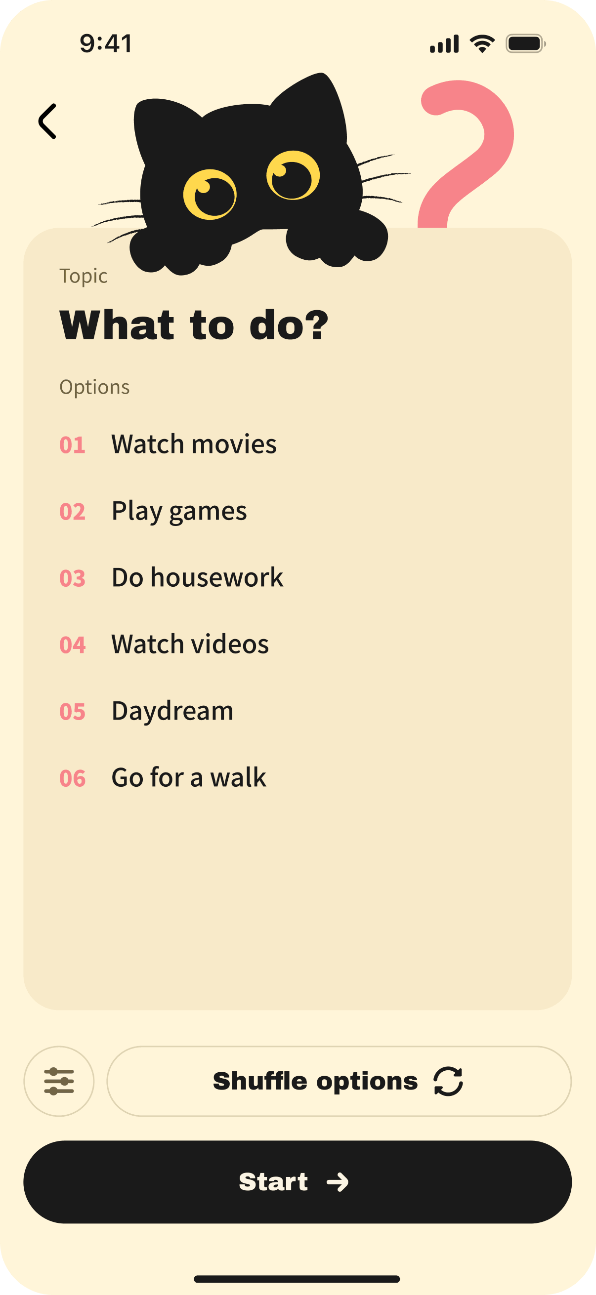 Activity choices in WhichOne